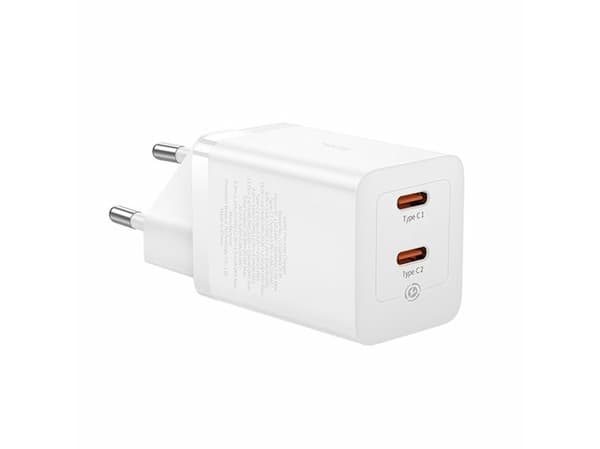 Baseus verkkovirtalaturi Baseus GaN5 40W, 2x USB C (valkoinen) Valkoinen