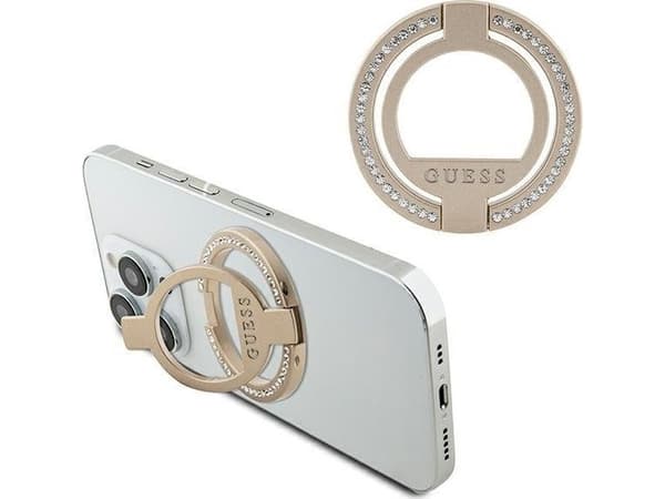 Guess MagSafe Ring Stand Rhinestone - Magnetisk fingerhållare för telefonen med ståfunktion (guld)