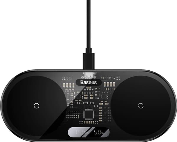 Baseus WXSX010101 LED-näyttö 2in1 langaton laturi 20W (USB-C-kaapelilla 1m musta) Musta