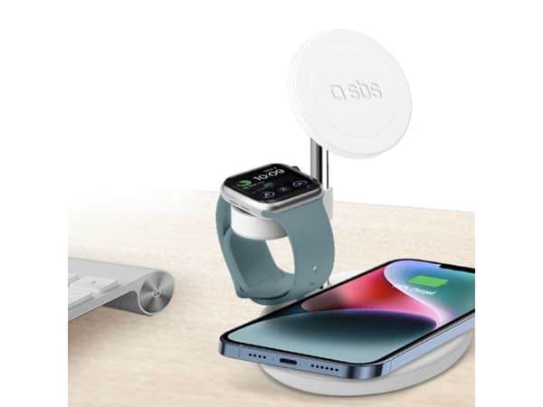 SBS TEWIRMAG3IN1, Innendørs, USB, Trådløs lading, Hvit