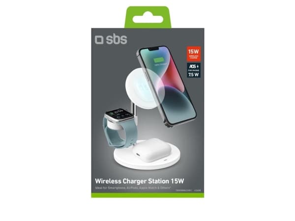 SBS TEWIRMAG3IN1, Innendørs, USB, Trådløs lading, Hvit