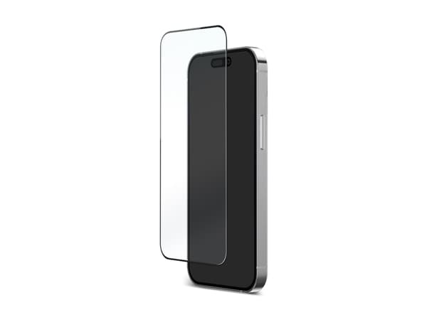 DELTACO - Skjermbeskyttelse for mobiltelefon - 9H, oleophobic - 2.5D - glass - med personvernsfilter - rammefarge svart - for Apple iPhone 15