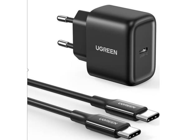 Ugreen lader UGREEN CD250 vegglader, 25W, USB-C (svart) + USB-C til USB-C-kabel, 2m (svart)