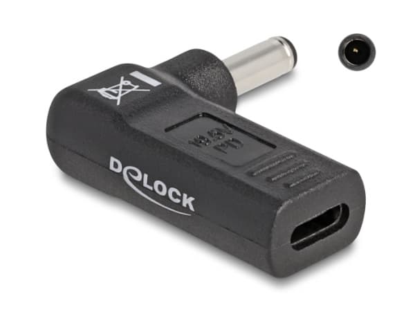 Delock - Strömadapter - 24 pin USB-C (hona) till likströmskontakt 4,5 x 3,0 mm (hane) - 19.5 V - 3 A - vinklad - svart