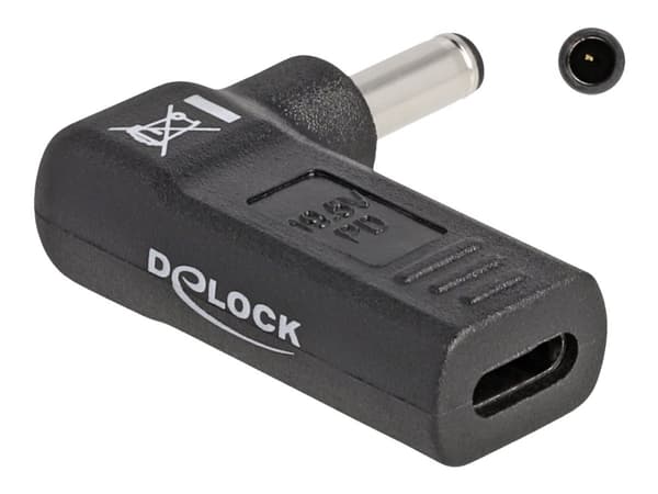 Delock - Strömadapter - 24 pin USB-C (hona) till likströmskontakt 4,5 x 3,0 mm (hane) - 19.5 V - 3 A - vinklad - svart Svart