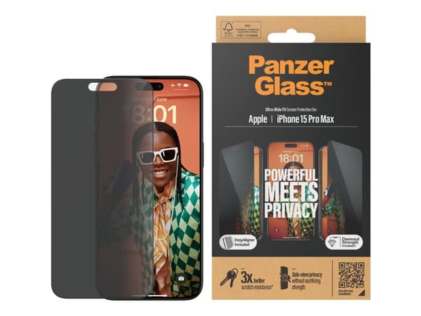 PanzerGlass , Apple, Apple - iPhone 15 Pro Max, Asennus kuivana, Iskunkestävä, Läpinäkyvä, 50 kpl