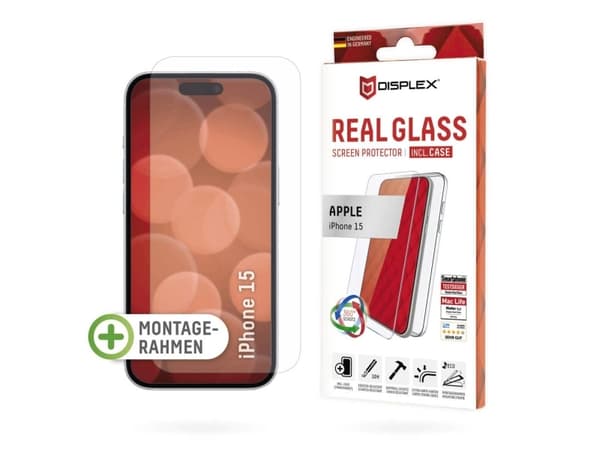 Displex 01846, Apple, iPhone 15, Asennus kuivana, Iskunkestävä, Naarmuuntumisenkestävä, Pölynkestävä, Läpinäkyvä, 1 kpl