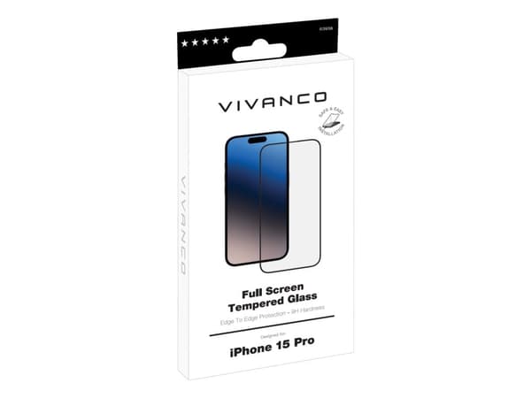 Vivanco 63938, Apple, iPhone 15 Pro, Skittbestandig, Slagbestandig, Ripebestandig, Knusesikker, Sort, Gjennomsiktig, 1 stykker