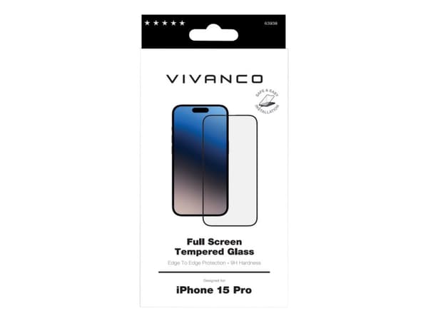 Vivanco 63938, Apple, iPhone 15 Pro, Skittbestandig, Slagbestandig, Ripebestandig, Knusesikker, Sort, Gjennomsiktig, 1 stykker