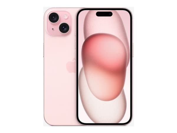 Apple iPhone 15 - 5G smartphone - dual-SIM / Internminne 128 GB - OLED-skärm - 6.1" - 2556 x 1179 pixlar - 2 bakre kameror 48 MP, 12 MP - front camer Rosa