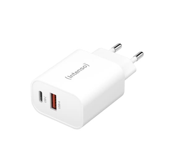 Intenso W30AC - Strømadapter - 30 watt - 3 A - PD 3.0, QC 4.0, PD/PPS - 2 utgangskontakter (USB, 24 pin USB-C) - hvit