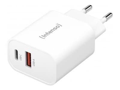 Intenso W30AC - Strømadapter - 30 watt - 3 A - PD 3.0, QC 4.0, PD/PPS - 2 utgangskontakter (USB, 24 pin USB-C) - hvit Hvit