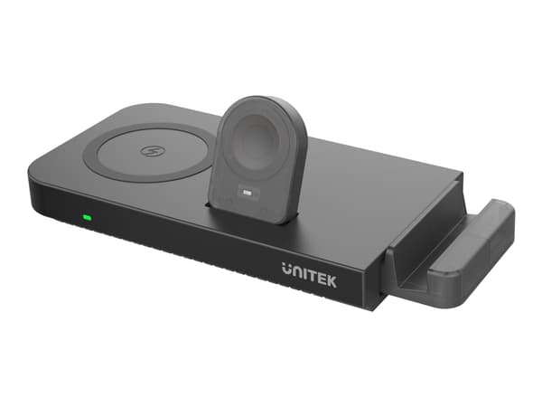Unitek MagMighty Combo 5 - Trådløs ladepute - 5-in-1 + AC-strømadapter - 2 utgangskontakter (24 pin USB-C, USB) - svart Sort
