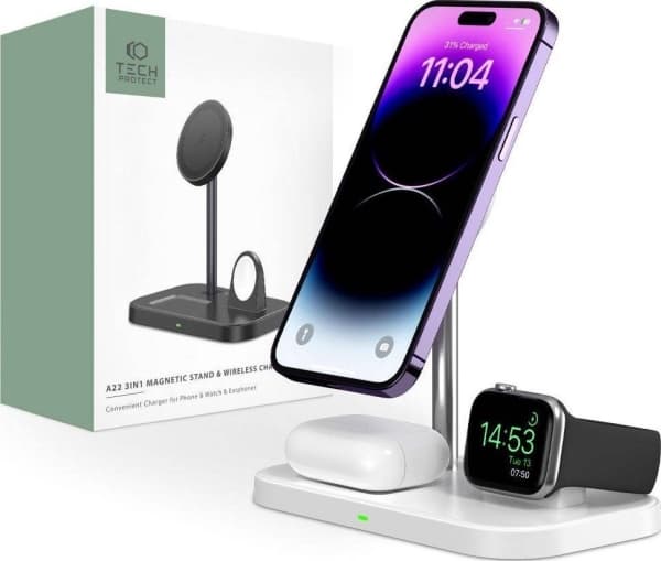 Tech-protect wireless charger QI15W A22 3in1 Magnetic MagSafe, white