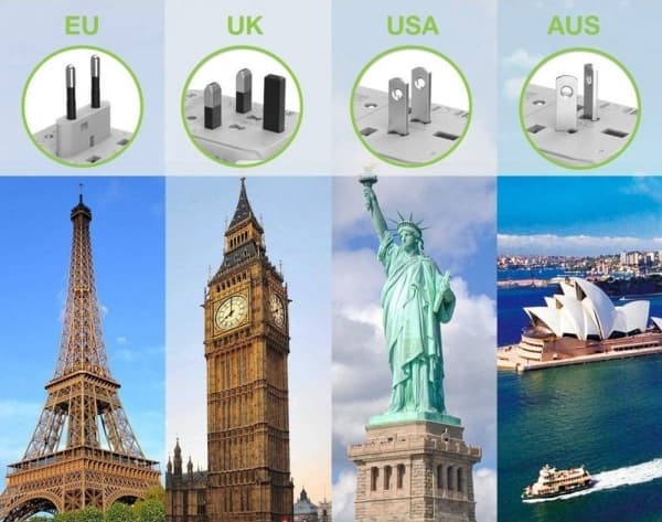 Techly Techly reiseadapter EU/UK/USA Strømplugger Lader 3x USB