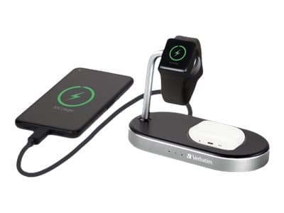 Verbatim - Trådløst ladestativ - 3-in-1 + AC-strømadapter - 44 watt - 3 A - QC 3.0 Sort