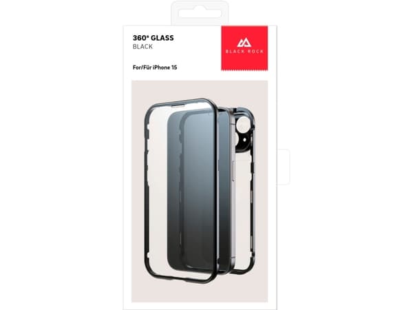 Black Rock 360° Glass Cover Apple iPhone 15 Sort Induktiv opladning, Stødsikker 1300TGC02