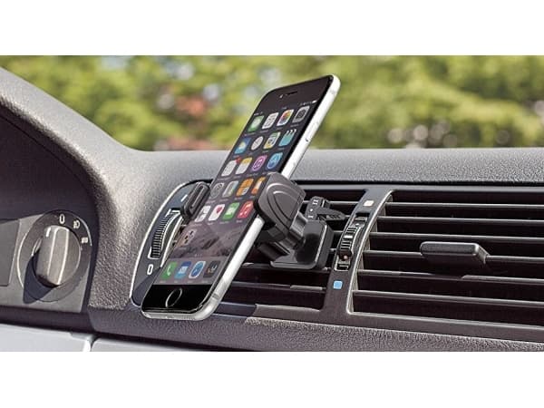 WEDO smarttelefon bilklemmeholder "Clip-it plus", svart soft-touch brakett med fjærmekanisme, for smarttelefoner med - 1 stk (60 06101)