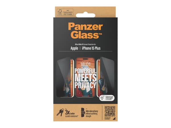PanzerGlass Privacy Screen Protector iPhone 2023 6.7 Ultra-Wide Fit, Apple, Apple - iPhone 15 Plus, Asennus kuivana, Iskunkestävä, Läpinäkyvä, 1 kpl