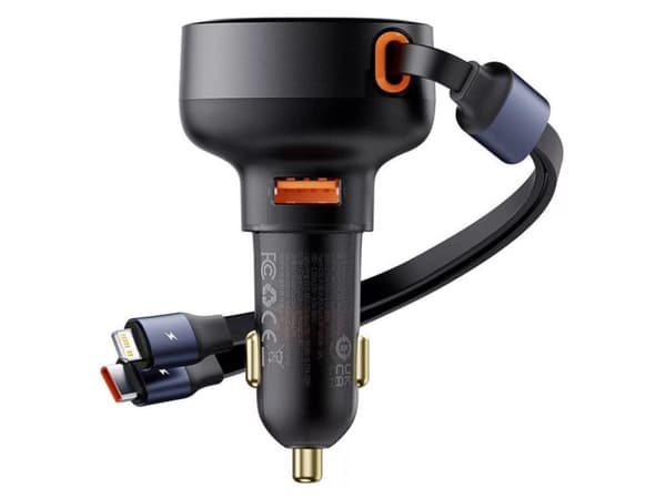 Baseus-lader Baseus Enjoyment USB-billader med USB-C og Lightning-kabel 60 W (svart) Sort