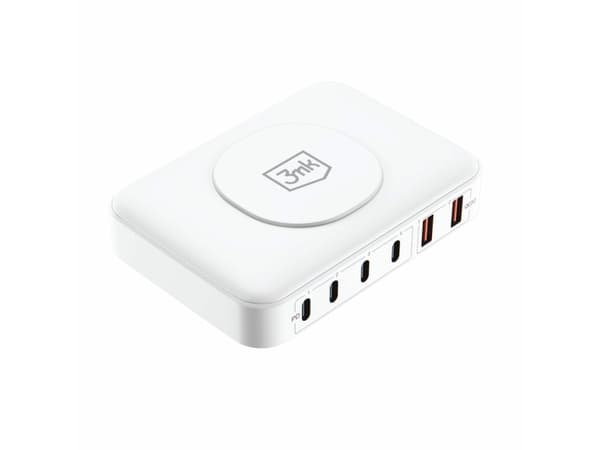 3MK Hyper Charger PowerMax 100W 4xUSB-C + 2xUSB-A ladestasjon med lader induksjon QC+PD