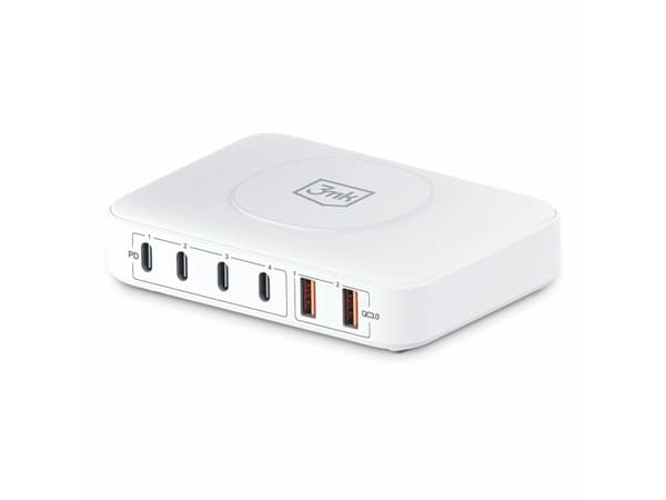 3MK Hyper Charger PowerMax 100W 4xUSB-C + 2xUSB-A ladestasjon med lader induksjon QC+PD