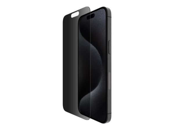 Belkin ScreenForce Pro - Skjermbeskyttelse for mobiltelefon - 2.5D - glass - med personvernsfilter - glass - for Apple iPhone 15 Pro Max