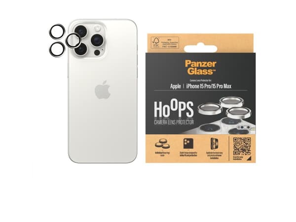 PanzerGlass Hoops - Linsskydd för mobiltelefon - white metal - för Apple iPhone 15 Pro, 15 Pro Max