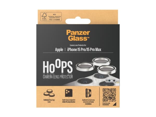 PanzerGlass Hoops - Linsskydd för mobiltelefon - white metal - för Apple iPhone 15 Pro, 15 Pro Max