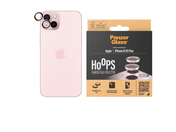 PanzerGlass Hoops - Linsskydd för mobiltelefon - rosa - för Apple iPhone 15, 15 Plus