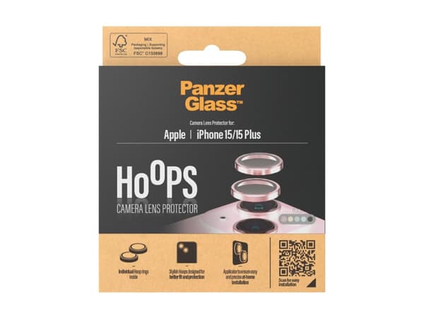 PanzerGlass Hoops - Linsskydd för mobiltelefon - rosa - för Apple iPhone 15, 15 Plus