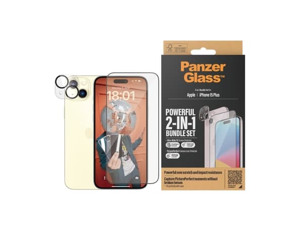 PanzerGlass - 2-i-1-paket - skyddsset för skärm / linse för mobiltelefon - ultrabred passning med EasyAligner - glas - ramfärg svart - för Apple iPho
