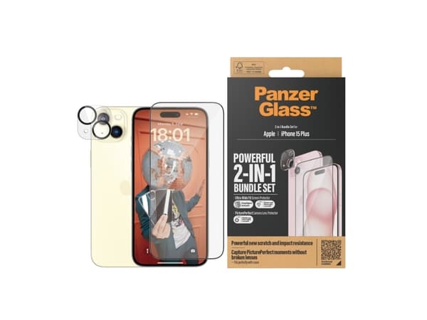 PanzerGlass - 2-i-1-paket - skyddsset för skärm / linse för mobiltelefon - ultrabred passning med EasyAligner - glas - ramfärg svart - för Apple iPho