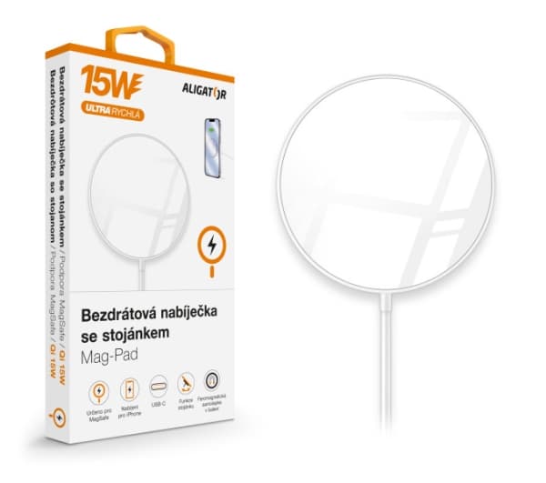 Aligator AMS01WT, Innendørs, USB, Trådløs lading, 1 m, Hvit Hvit
