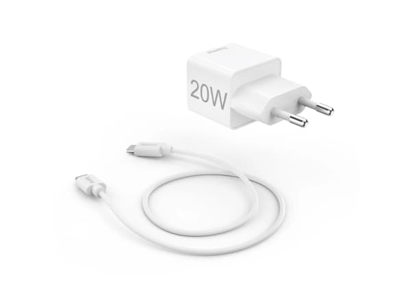 Hama pikalaturi latauskaapelilla USB-C, minilaturi, PD, 20W, 1m, valkoinen (00201675)