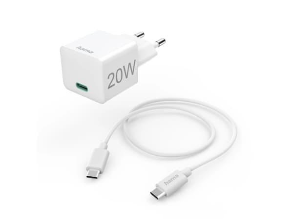 Hama pikalaturi latauskaapelilla USB-C, minilaturi, PD, 20W, 1m, valkoinen (00201675)