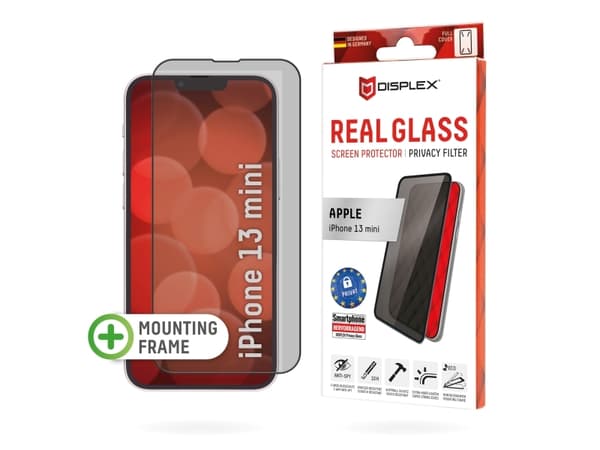 Displex Privacy Panzerglas (10H) für Apple iPhone 2021 (5.4") - Eco-Montagerahmen - Privacy Filter (01487)