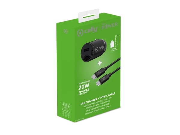Celly ProPower - Bilstrømadapter - ultra compact - 20 watt - 3 A - PD (24 pin USB-C)
