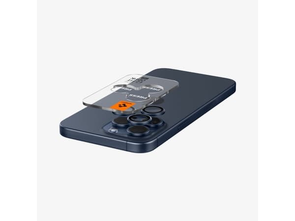 Spigen Optik Pro EZ Fit, Apple, iPhone 15 Pro Max, Blå, Transparent, 2 styck