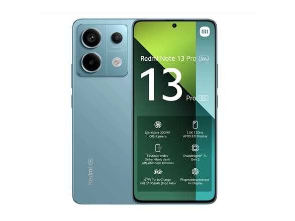 Xiaomi Redmi Note 13 Pro 5G, 16.9 cm (6.67"), 2712 x 1220 pixels, 8 GB, 256 GB, 200 MP, Blue