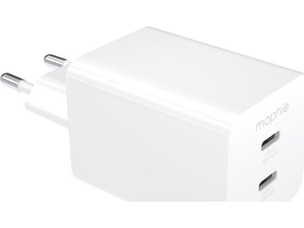 mophie Essentials Power Adapteris Dual USB-C PD 50W EU Baltas
