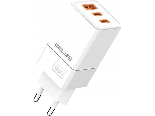 Beline lader 65W GaN 2xUSB-C+USB-A nettlader uten kabel Hvit