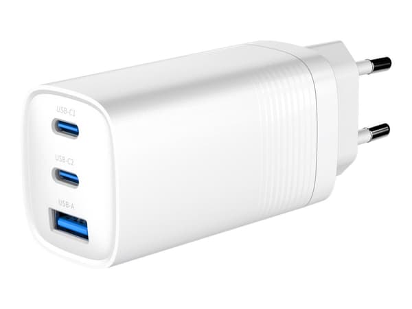 Gembird TA-UC-PDQC65-01-W 3-porttinen 65 W GaN USB PowerDelivery -pikalaturi, valkoinen Valkoinen