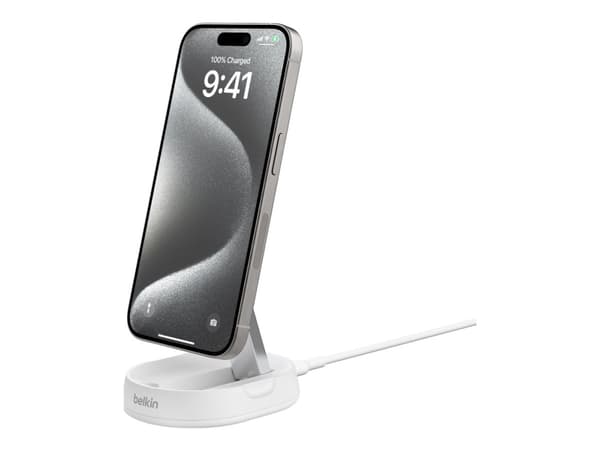 Belkin BoostCharge Pro - Trådløst ladestativ - magnetisk + AC-strømadapter - 15 watt - hvit Hvit