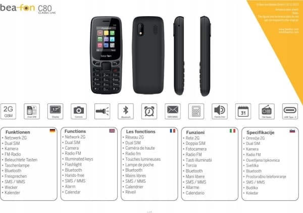 Bea-fon Classic Line C80 - Funktionstelefon - dual-SIM - LCD-skärm - 128 x 160 pixlar 0,3 MP - svart
