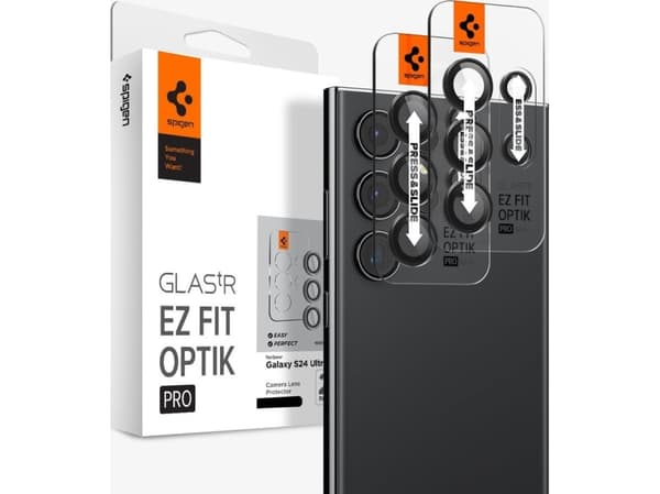 Spigen Optik Pro EZ Fit, Samsung, Galaxy S24 Ultra, Dammresistent, Reptålig, Svart, Transparent, 2 styck