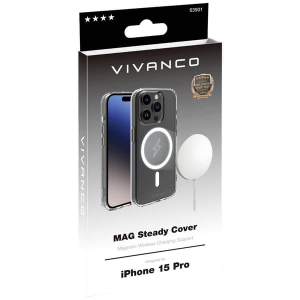 Vivanco MSASCVVIPH15PT Backcover Apple iPhone 15 Pro Transparent MagSafe-kompatibel, Stänkvattenskyddad, Dammtätt, Vatt