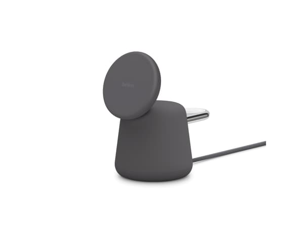 Belkin BoostCharge Pro 2-in-1 - Trådlöst laddställ - med MagSafe + växelströmsadapter - 15 Watt - Fast Charge - träkol
