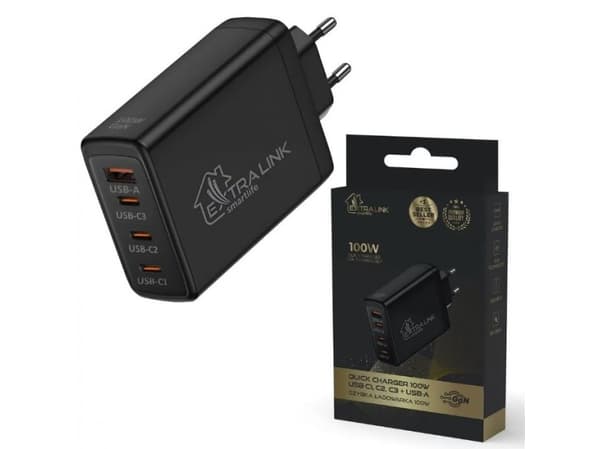 Extralink Smart Life snabbladdare 100W GaN | Laddare | 3x USB-C, USB-A, CHARESL01