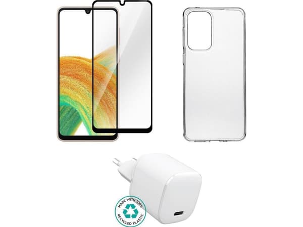 eSTUFF - Tillbehörssats för mobiltelefon - charger, cover, glass, brown box - för Samsung Galaxy A53 5G